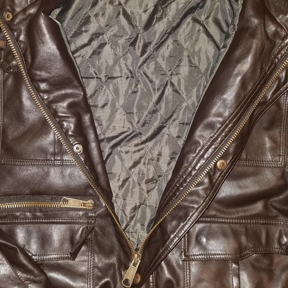 Franky Max Faux Leather Bomber Jacket | Brown | XL - Picture 2 of 4